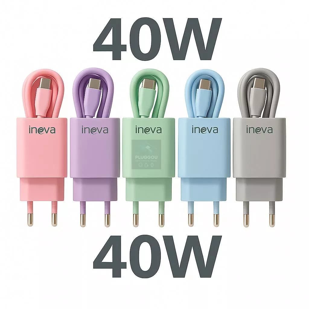 Carregador Turbo 40W Inova Original 2 Entradas Tipo C e USB Com Cabo 1m Proteção Inteligente Anatel