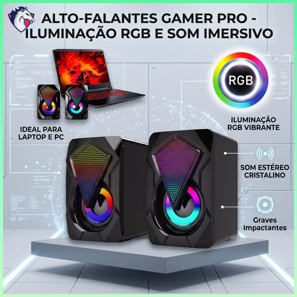Caixa de Som Gamer RGB USB P2 para PC Computador Notebook com Luz LED Efeito Respiração Alto-Falante Estéreo