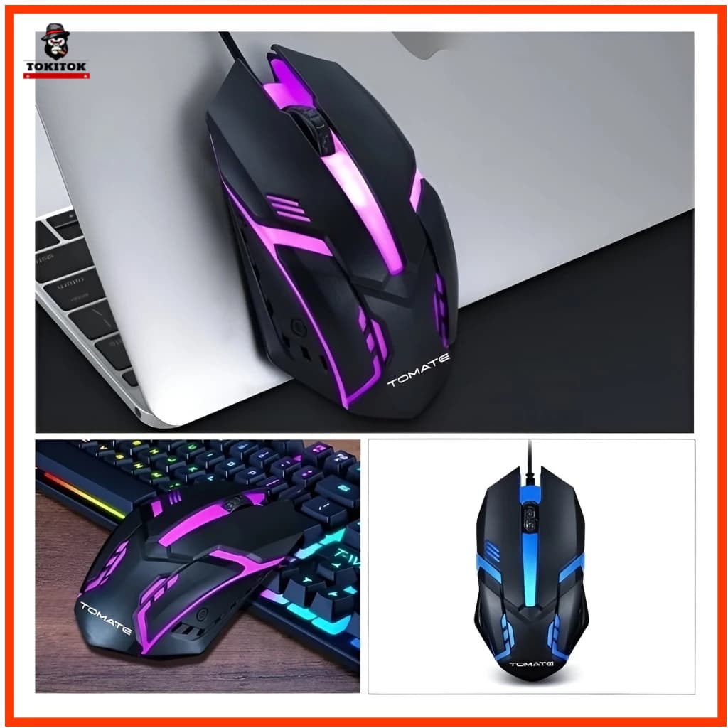 Mouse Gamer RGB USB com Fio MMO-G03 1200 DPI LED Colorido Ergonômico para PC e Notebook
