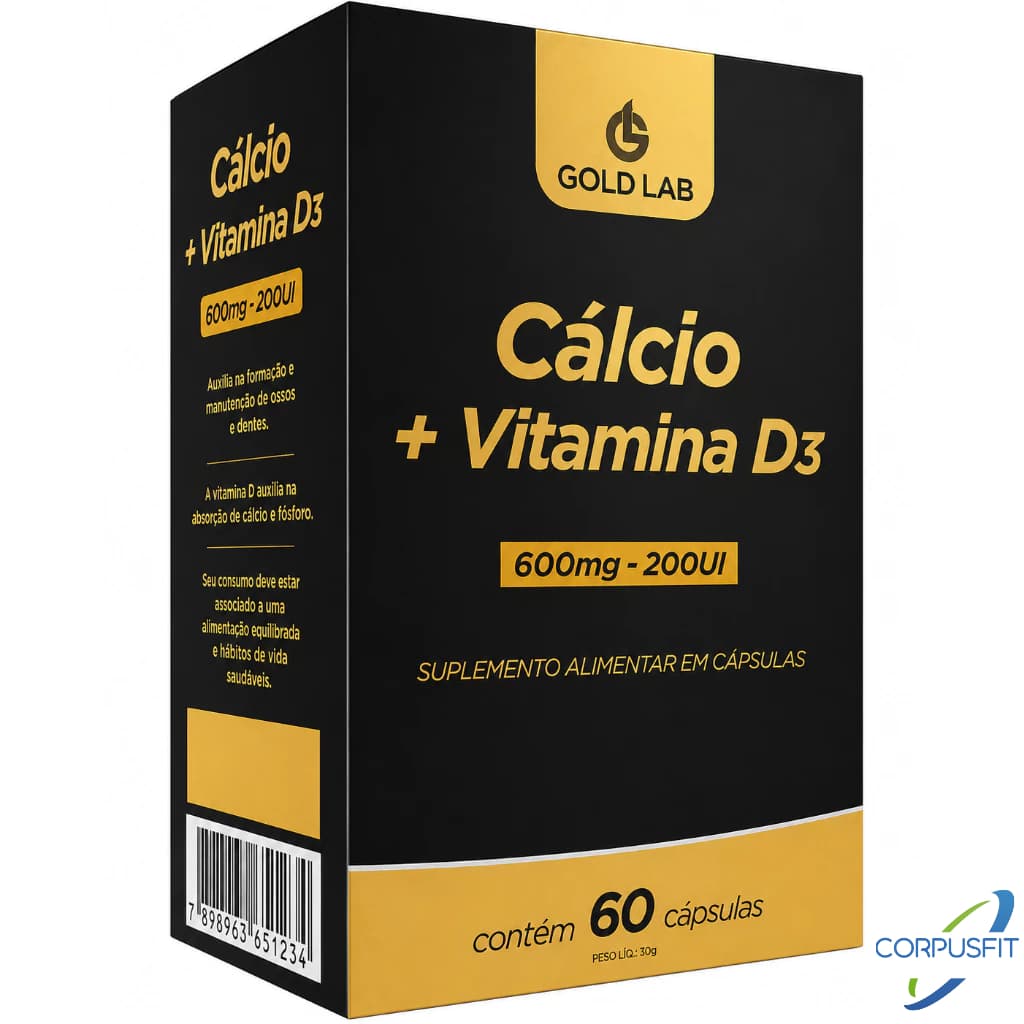 Cálcio 600mg Vitamina D3 60 Cápsulas Gold Lab Suplemento Mineral