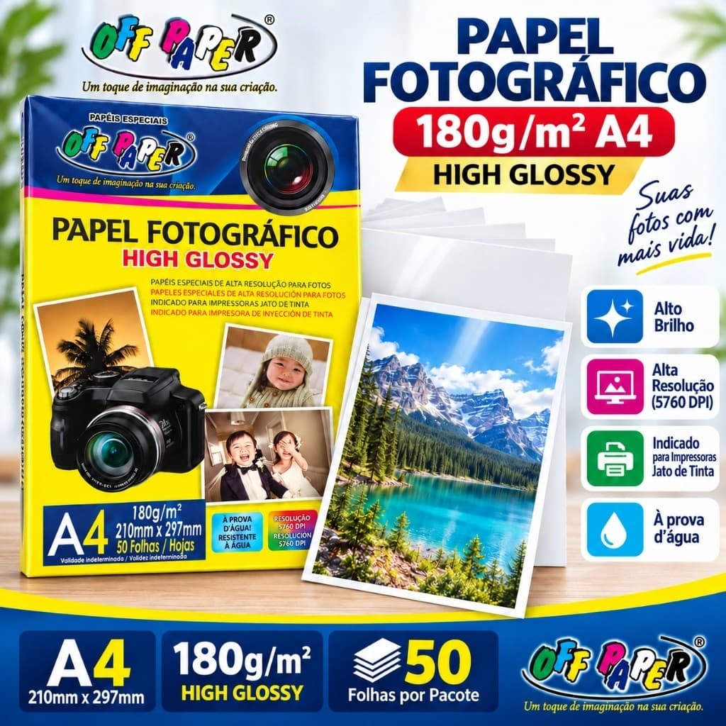 Papel Fotográfico 180g A4 Alto Brilho High Glossy Off Paper Alta Resolução À Prova d'água Impressoras Jato de Tinta
