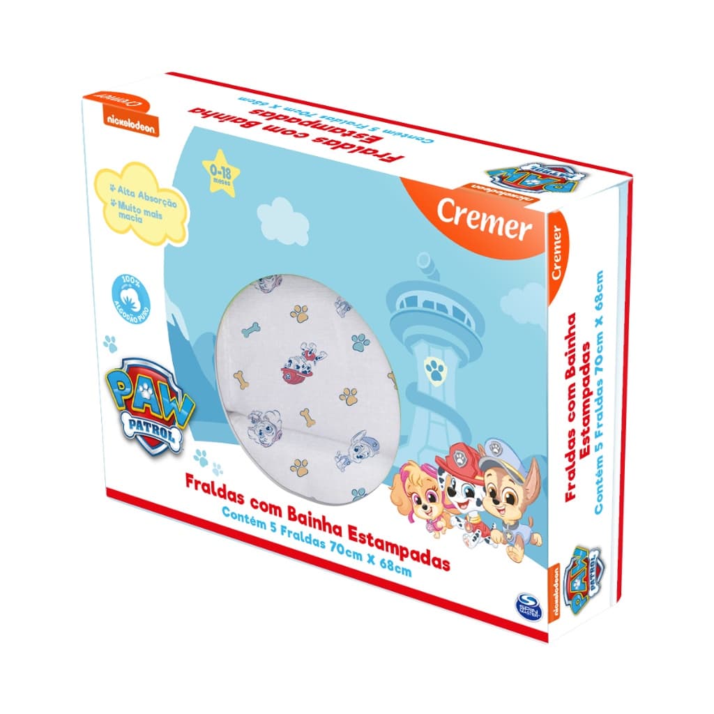 Fralda Patrulha Canina Lançamento Cremer Novo 5 Unidades