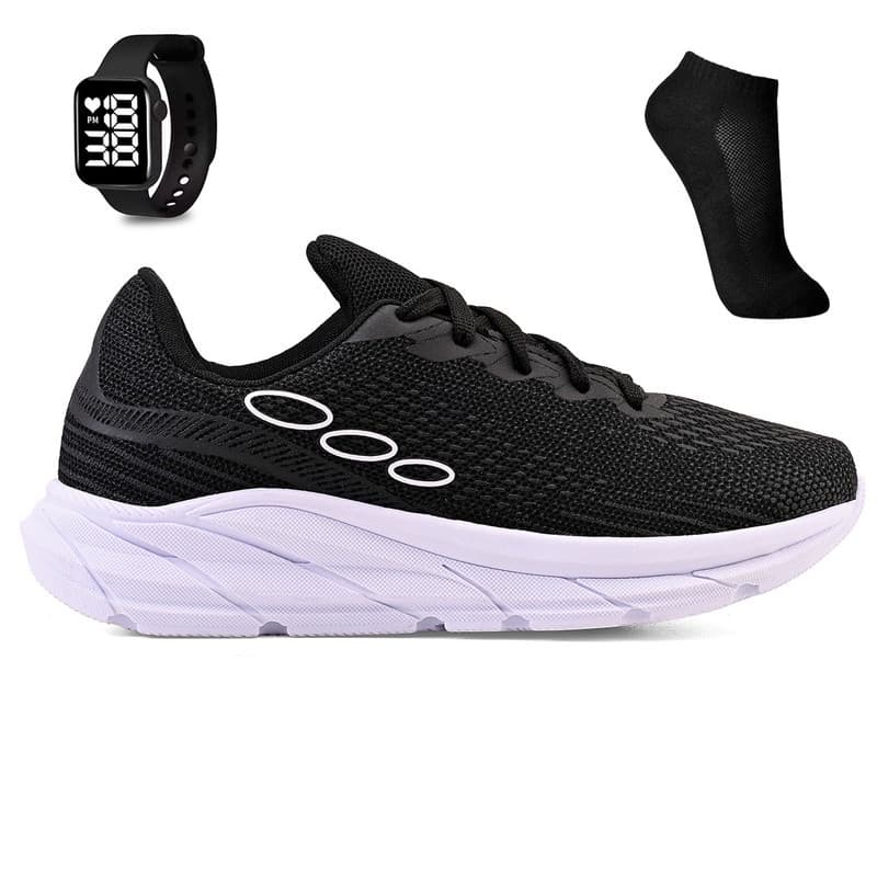 Kit Tenis Esportivo Masculino Feminino Academia Treino Leve + Meia e Relogio