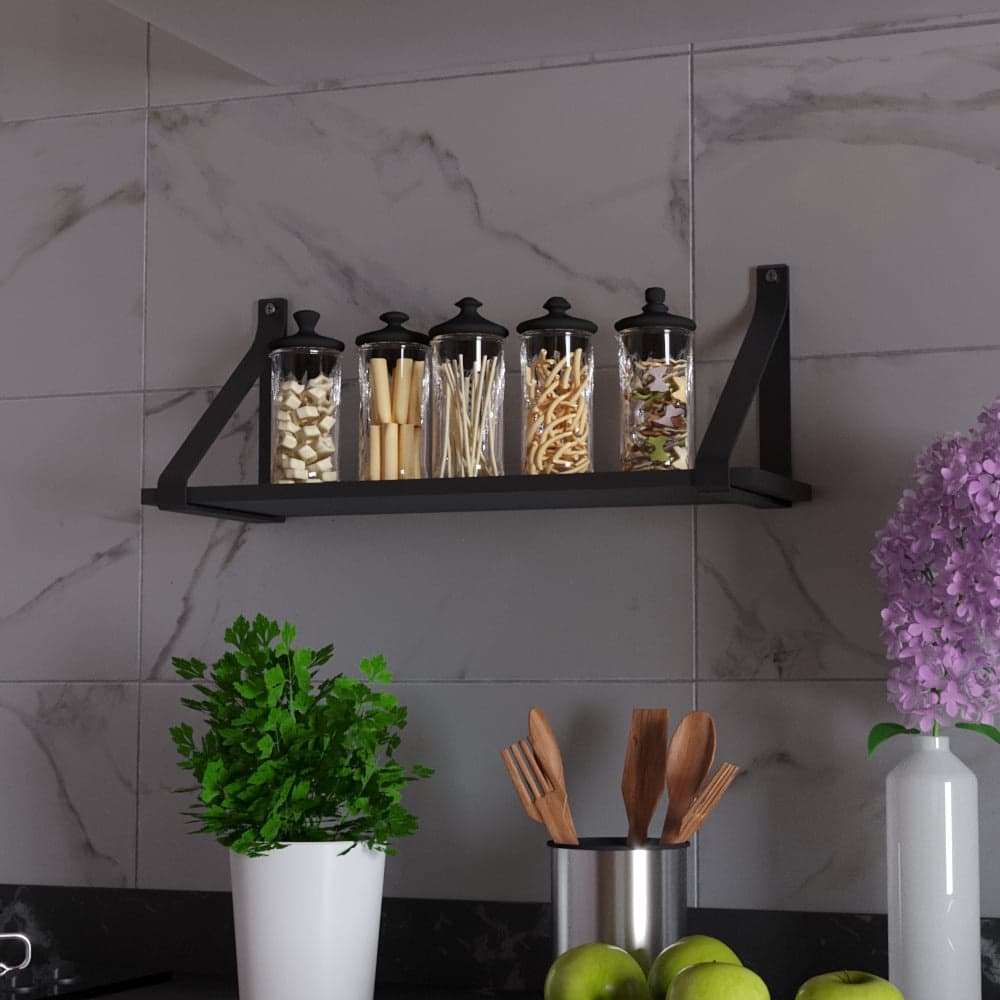 Prateleira Grande Mdf Alça De Couro Preto Suporte De Parede Para Decoração Sala Quarto