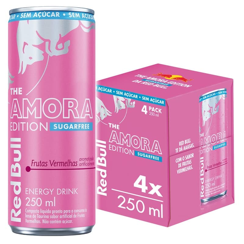 Pack de 4 latas Red Bull Energético, Amora Edition, Frutas Vermelhas, Sem Açúcar, 250ml