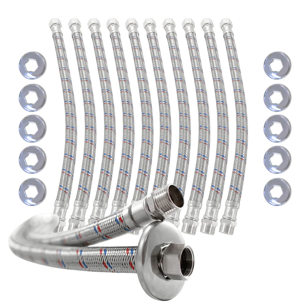 KIT 10 MANGEIRAS FLEX ÁGUA ENGATE 1/2(MACHO) X 1/2 (FEMEA) Kit Completo Mangueira Flexível Conexão Rápida Durável