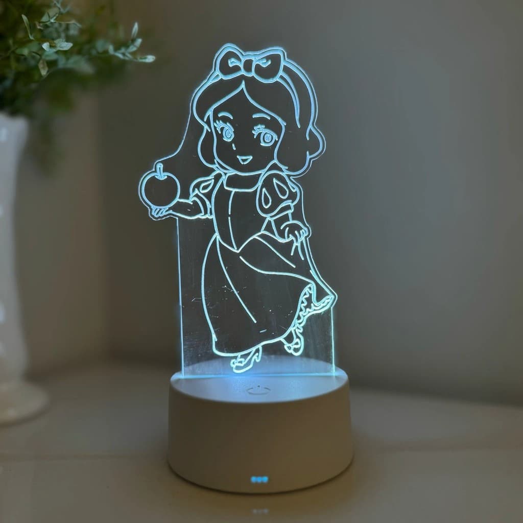 Luminária LED 3D Em Acrílico Abajur Presente Criativo - Luminária LED - Branca de neve