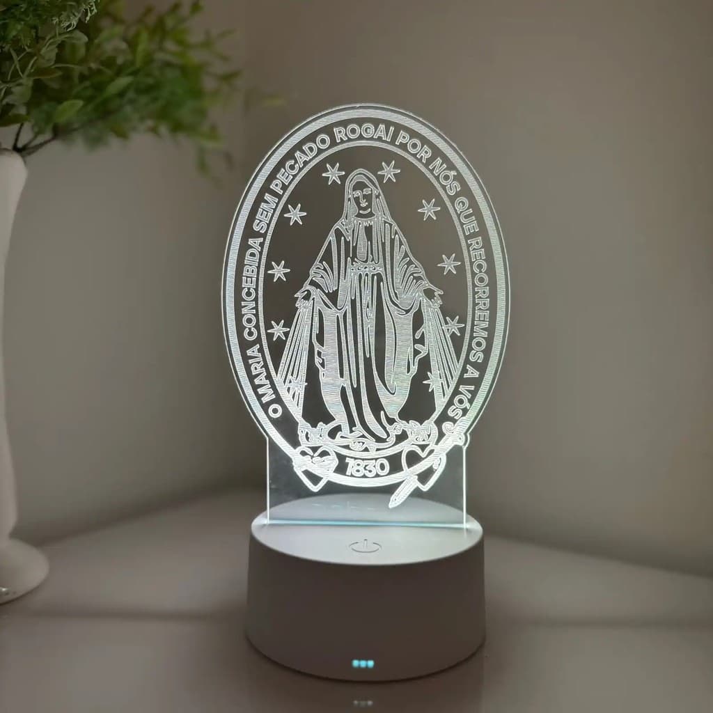Luminária LED 3D Em Acrílico Abajur Presente Criativo - Luminária LED - NOSSA SENHORA - 04