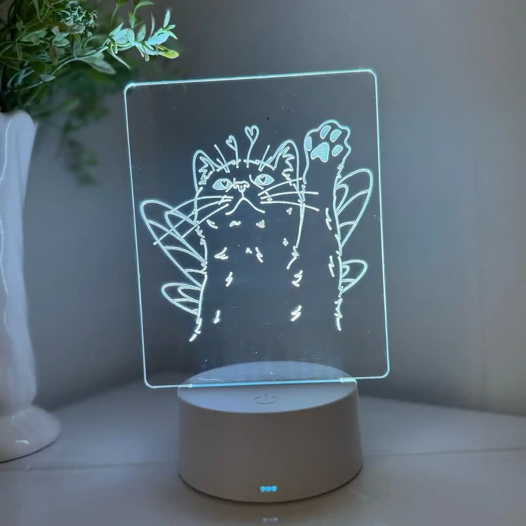 Luminária LED 3D Em Acrílico Abajur Presente Criativo - Luminária LED - Gatinho