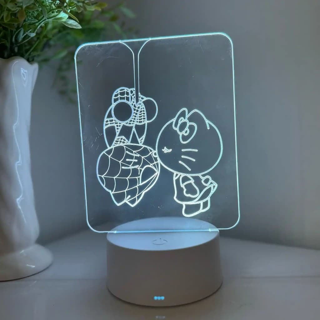 Luminária LED 3D Em Acrílico Abajur Presente Criativo - Luminária LED - Hello kit &amp; Homem Aranha