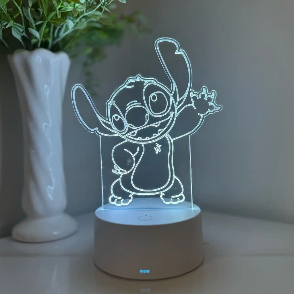 Luminária LED 3D Em Acrílico Abajur Presente Criativo - Luminária LED - STITCH - 02