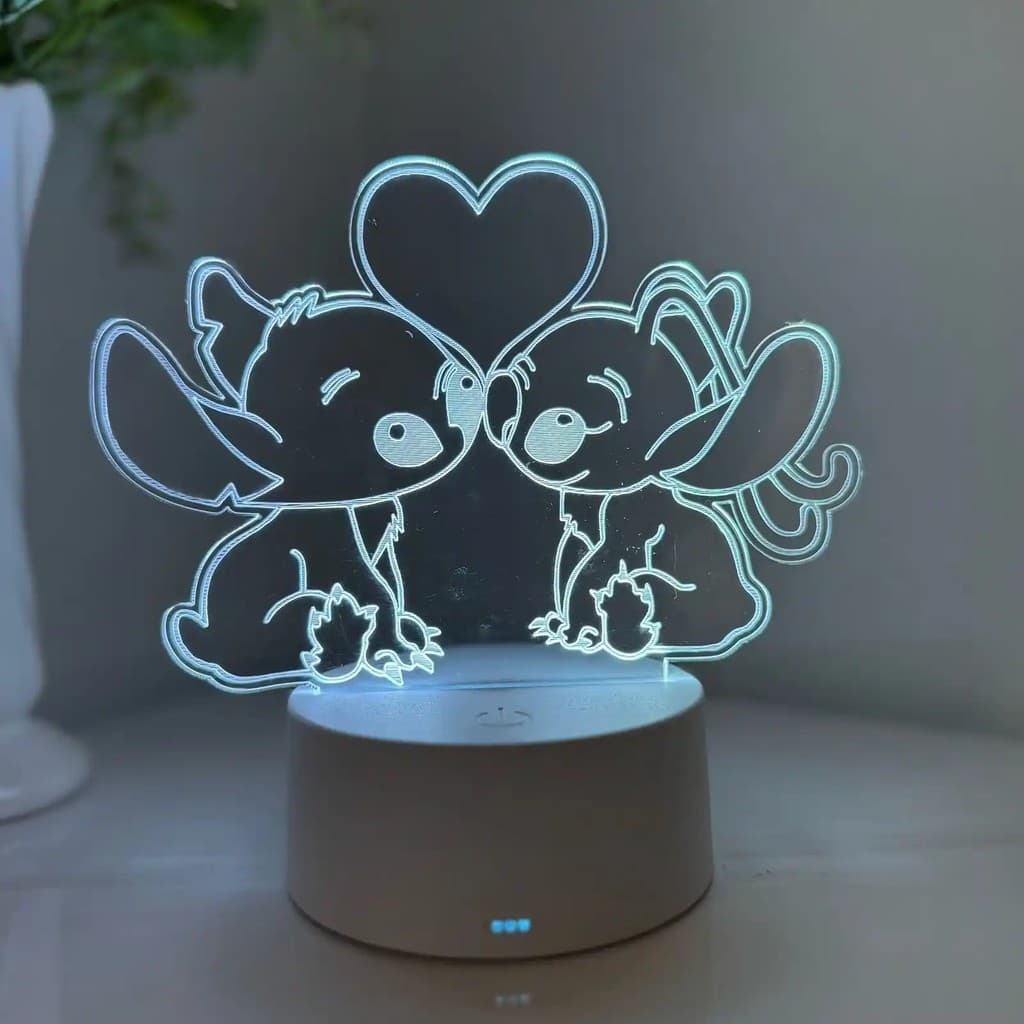 Luminária LED 3D Em Acrílico Abajur Presente Criativo - Luminária LED - STITCH - 01
