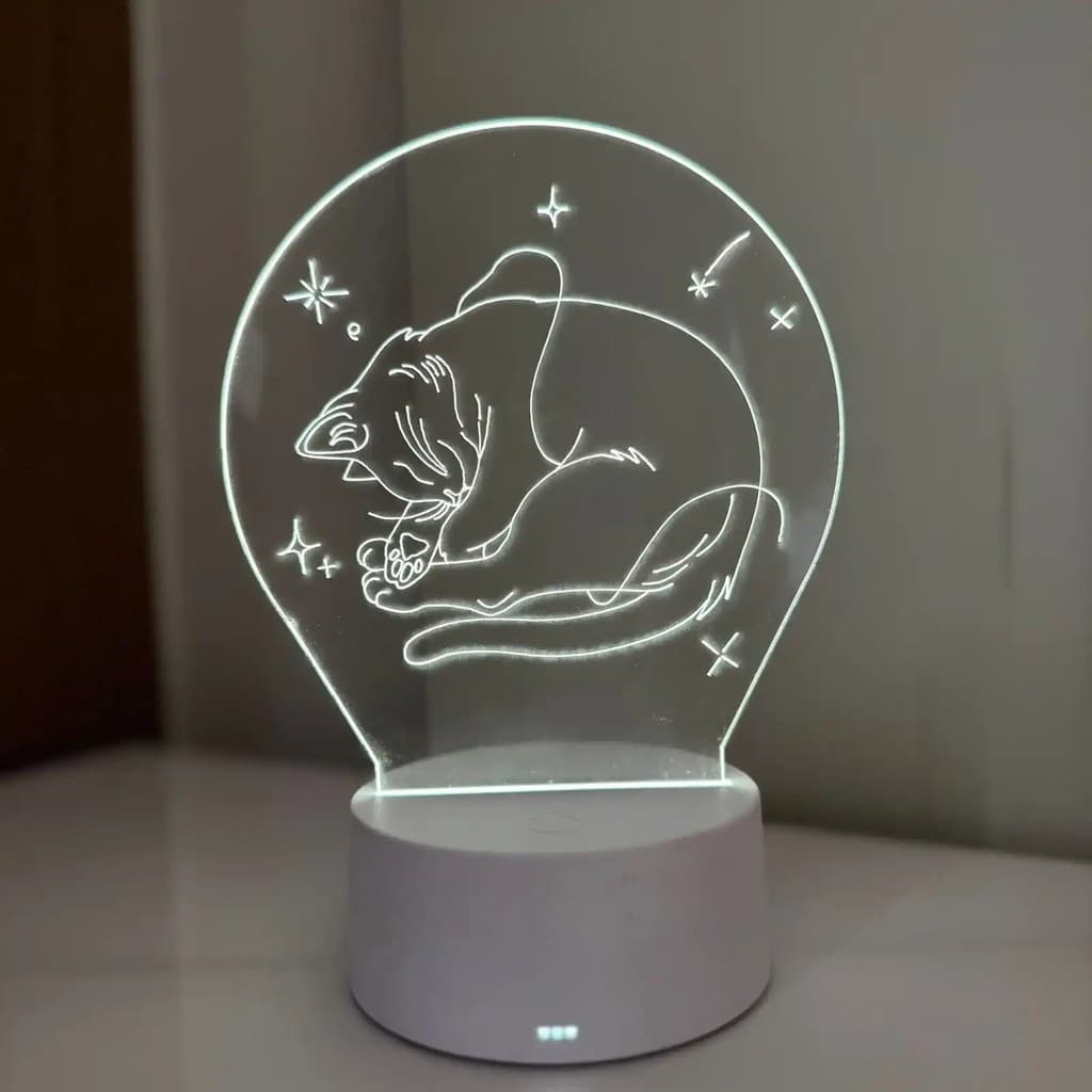 Luminária LED 3D Em Acrílico Abajur Presente Criativo - Luminária LED - GATO - 03