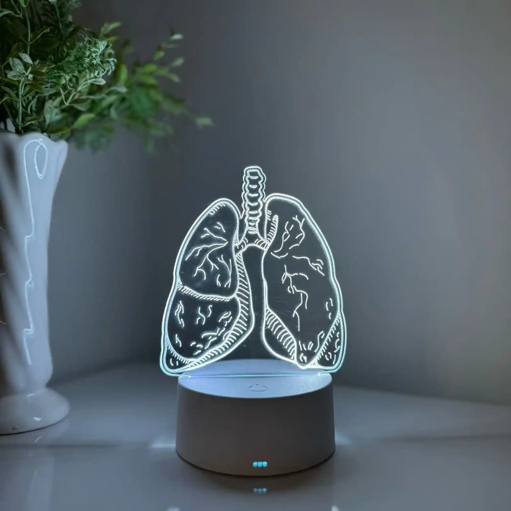 Luminária LED 3D Em Acrílico Abajur Presente Criativo - Luminária LED - PULMÃO- PNEUMOLOGISTA