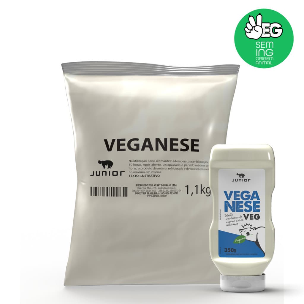Maionese Vegana Veganese Junior Bag 1.1kg Molho Gourmet Vegano Natural Cruelty Free Pouch Sanduíches Lanches Snacks