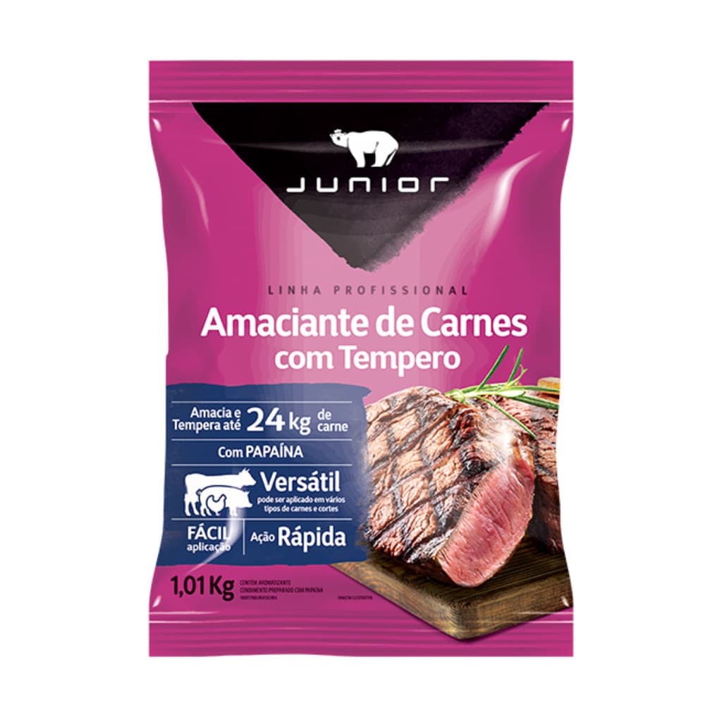 Amaciante De Carne Com Tempero Pouch 1.01Kg Junior Papaína Amaciador Gourmet Prático Saboroso Churrasco
