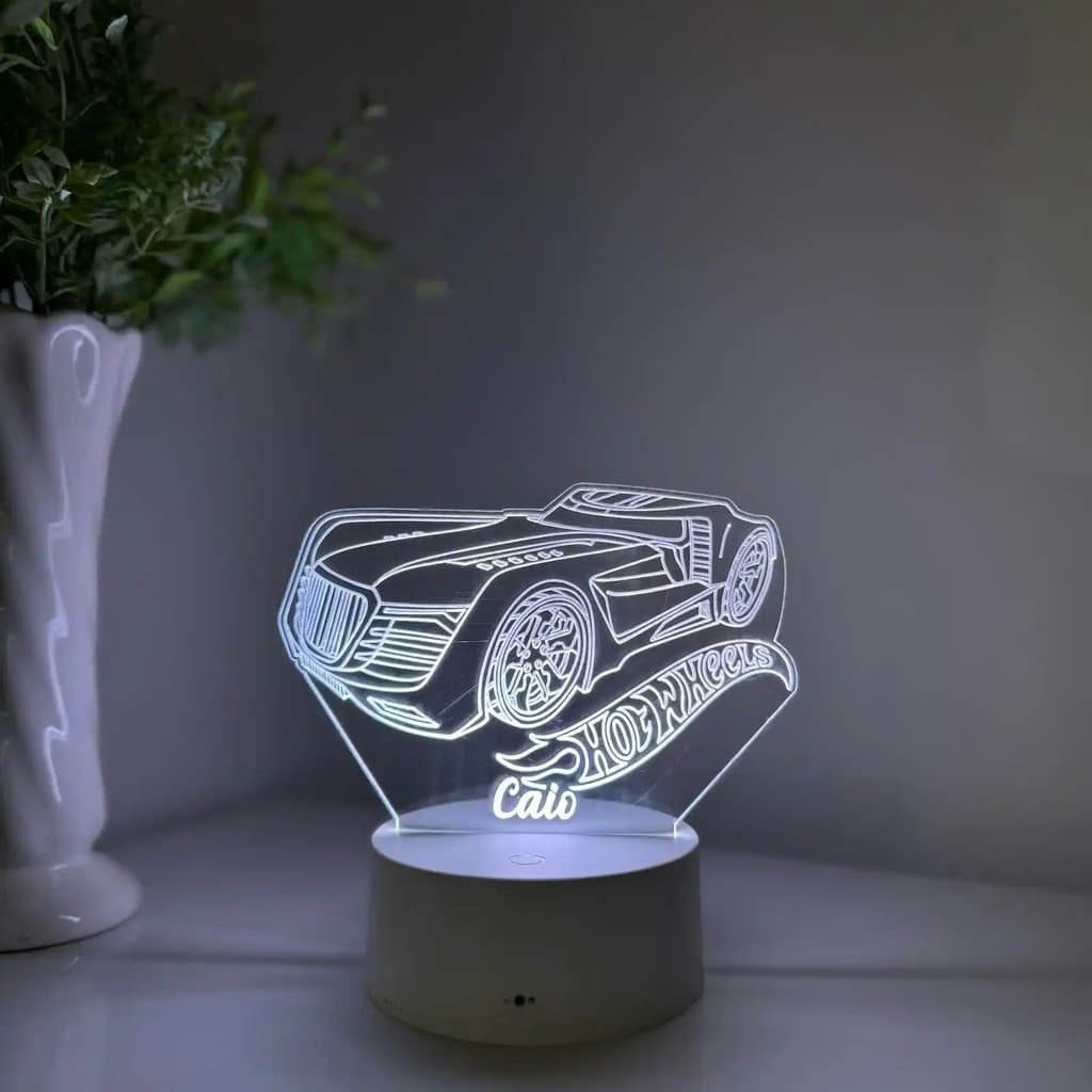 Luminária LED 3D Em Acrílico Abajur Presente Criativo - Luminária LED - Hot Wheels