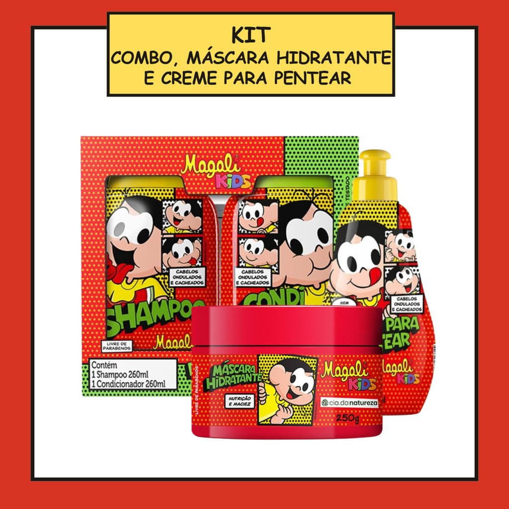 Kit Magali Kids Combo Shampoo e Condicionador + Máscara Hidratante + Creme Pentear Cacheados e Ondulados