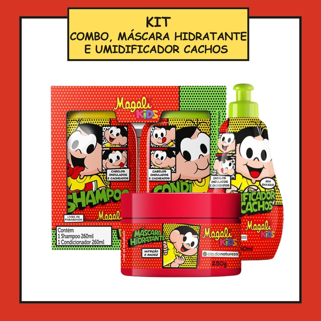 Kit Magali Kids Combo Shampoo e Condicionador + Máscara Hidratante + Umidificador de Cachos Cacheados e Ondulados