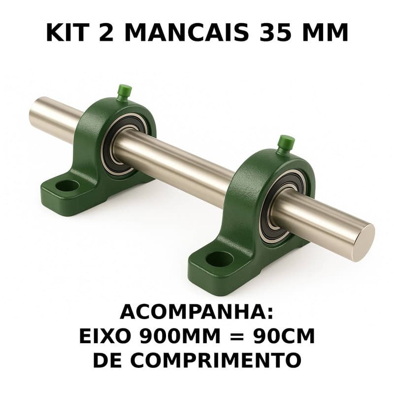 2 Mancal Pedestal P207 c/ Rolamento 35mm + Eixo 35mm X 900mm (3.5cm X 90cm) Kit Completo Robusto