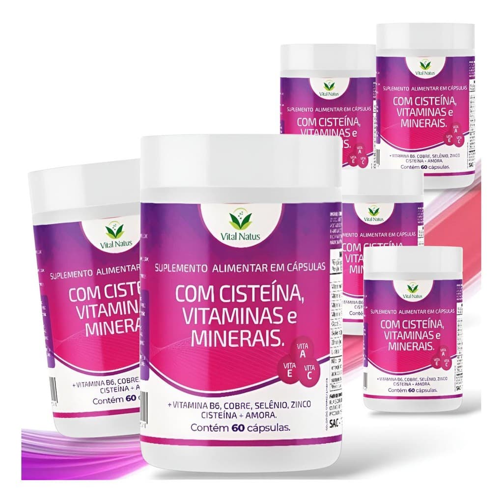 6 Amora Cisteina Vitaminas A C E Minerais Suplemento 60 Caps