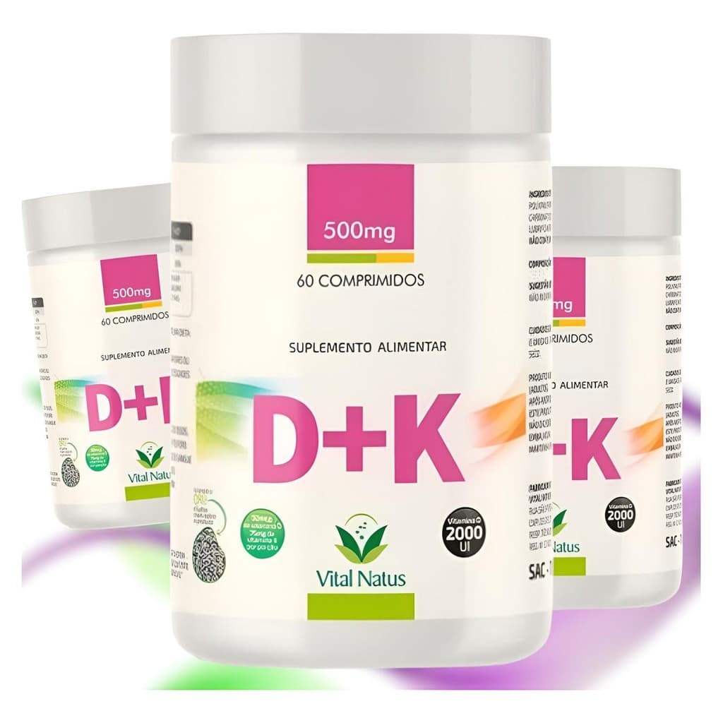 3 Suplemento Alimentar Vitamina D3 + Vitamina K2 60cps