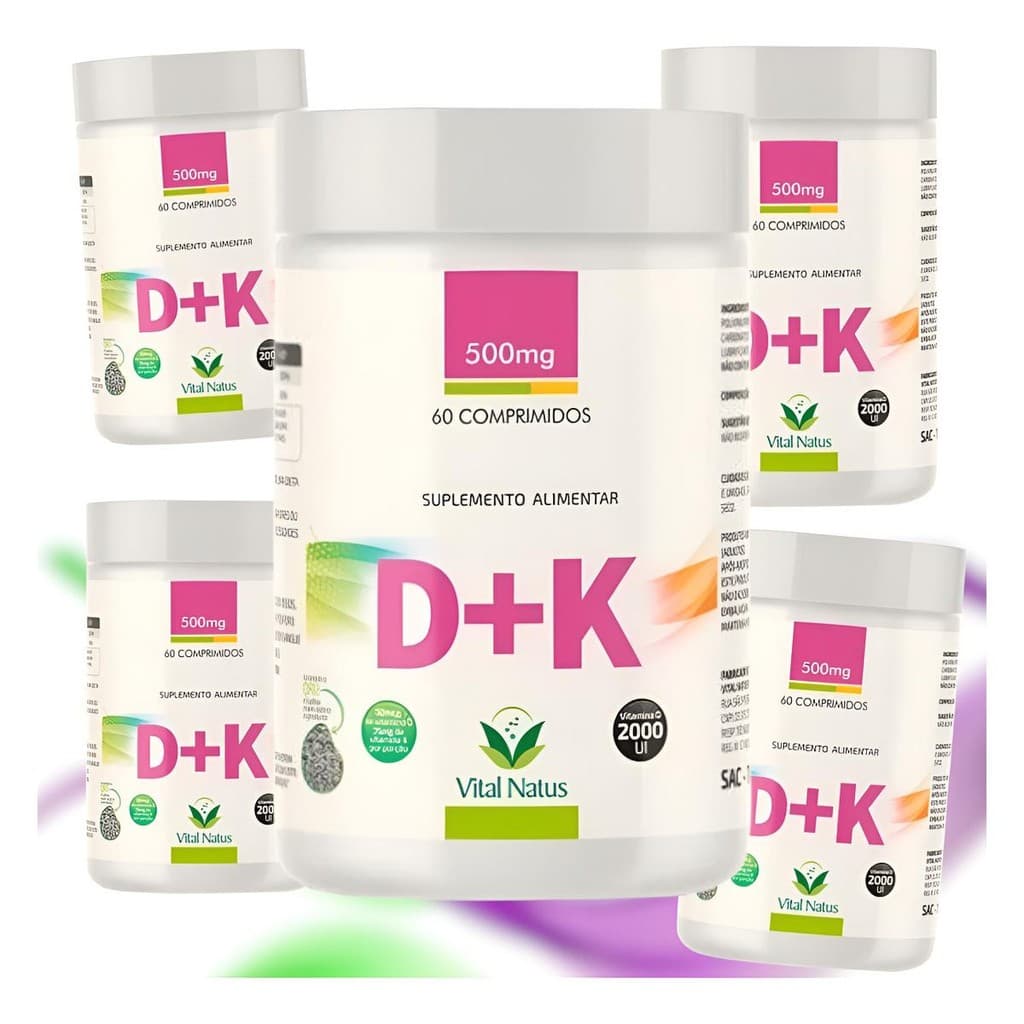6 Suplemento Alimentar Vitamina D3 + Vitamina K2 60cps