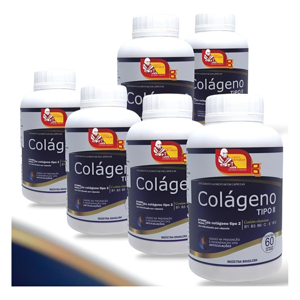 6 Colágeno Tipo 2 E Vitaminas 40 Mg 60 Cápsulas Suplemento Articulações Mobilidade