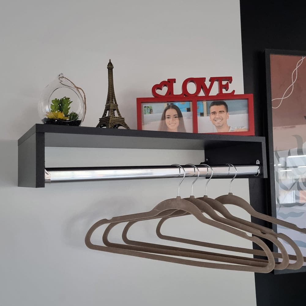 Cabideiro de Parede Prateleira Araras Roupas Pra Quarto Moderno Suporte de Cabides Para Loja