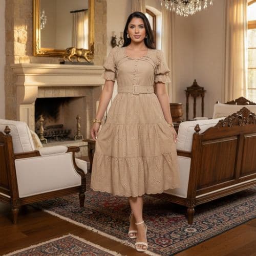 Vestido feminino elegante midi lese Bordado evangélico Vestido Feminino