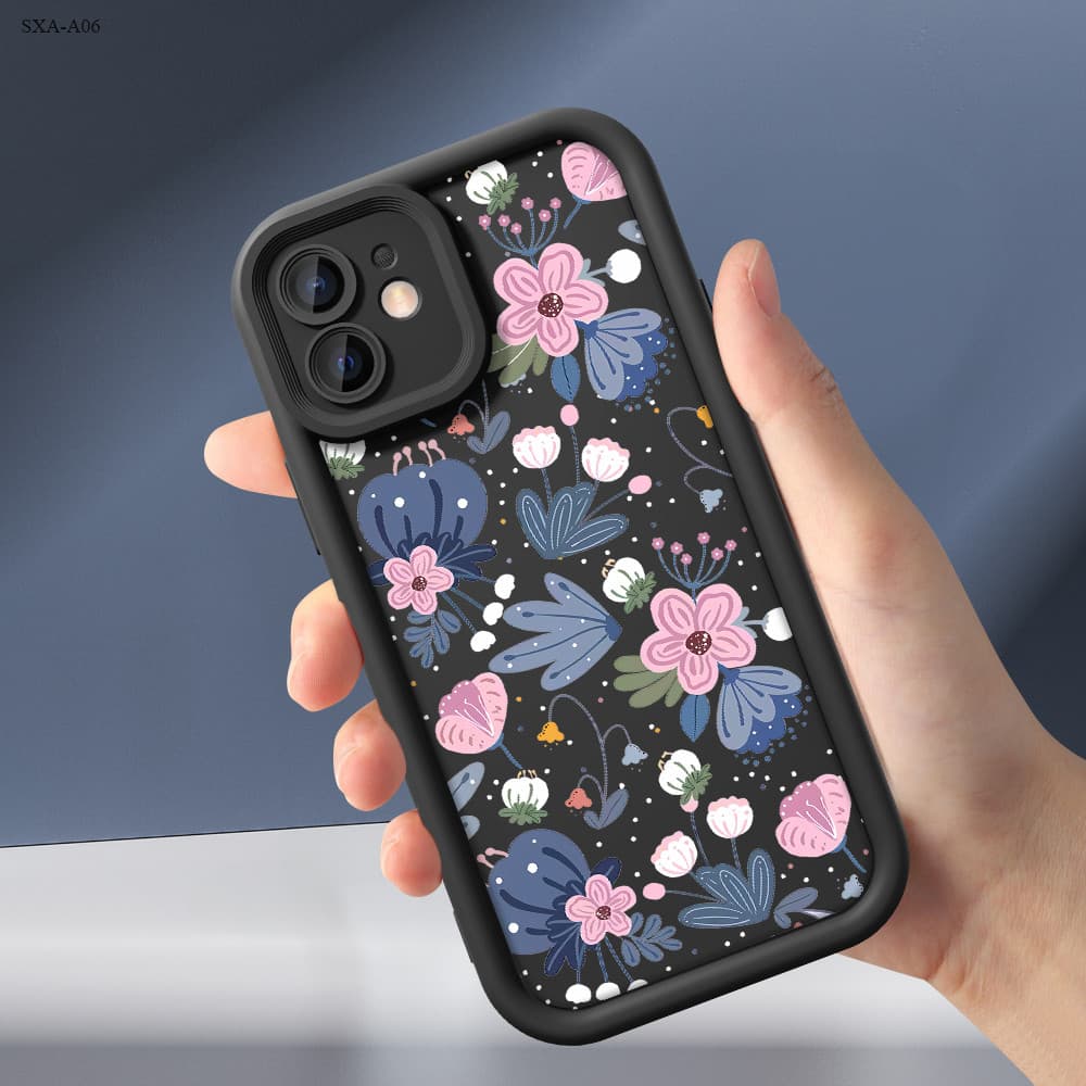 Capinha Flores Preto Para Samsung Galaxy A06 A07 A05 A05S A04E A03S A03 Core 4G 5G Capa de Anti-queda Celular TY5591