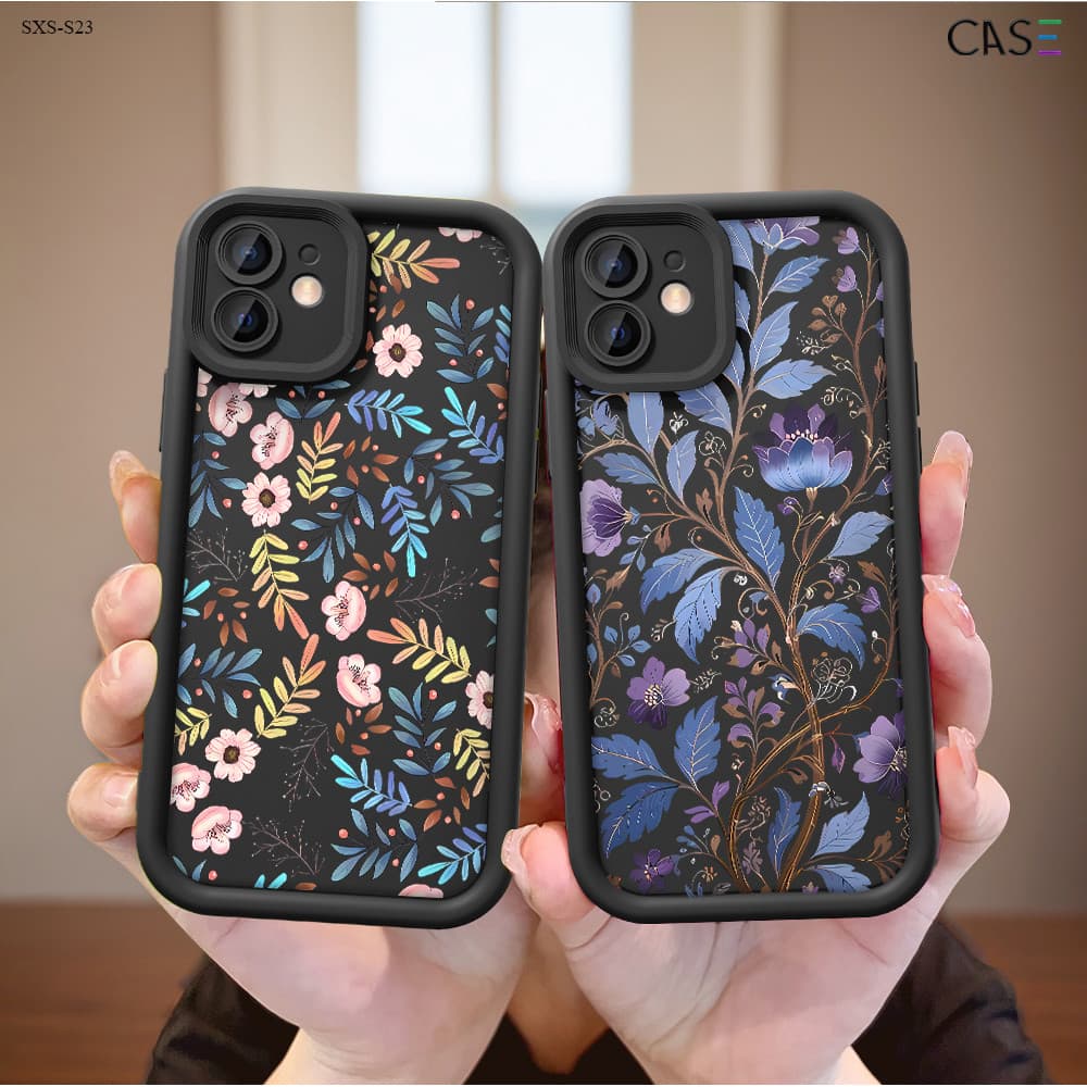 Capinha Flores Preto Para Samsung Galaxy S25 S24 S23 S22 S21 S20 FE Ultra 5G Capa de Silicone Anti-queda Celular TY6990