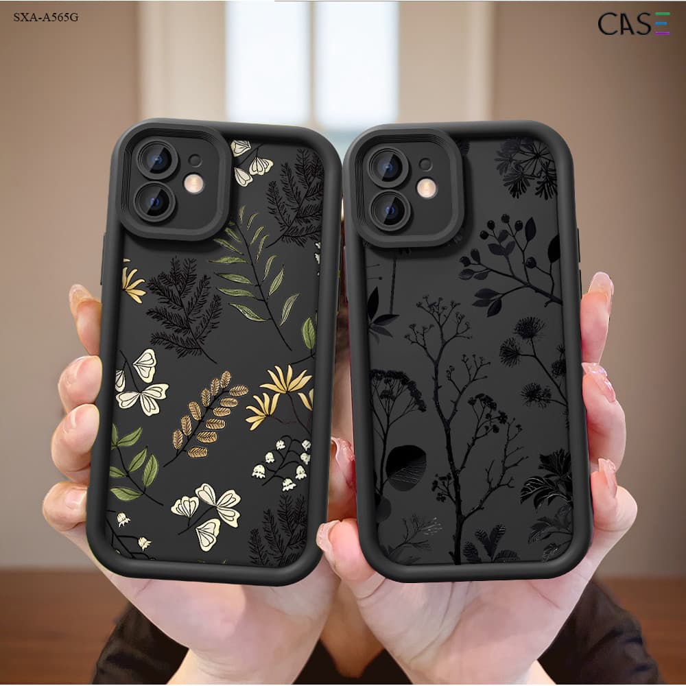 Capinha Flores Preto Para Samsung Galaxy A56 A55 A54 A53 A52 A52S A36 A35 A34 A32 4G 5GCapa de Anti-queda Celular TY6991