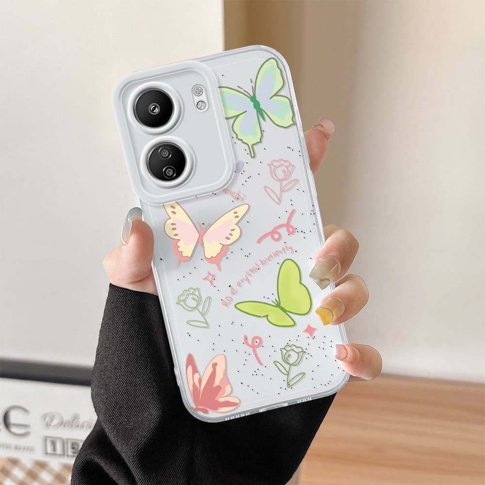 Capinha Capa Para Xiaomi Redmi 13C 4G Borboleta Transparente Silicone De Celular 0114TSY