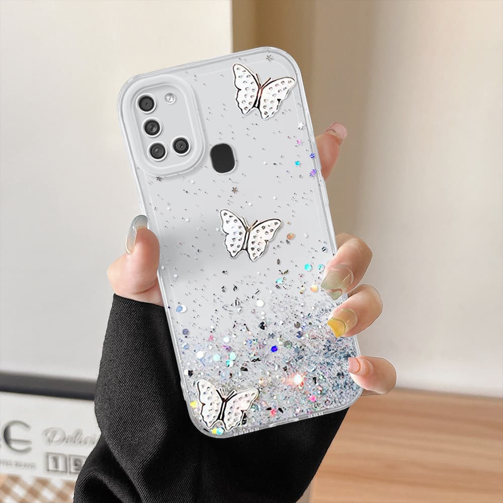 Capinha Capa Para Samsung Galaxy A21S Borboleta Transparente Silicone De Celular 0274TSY