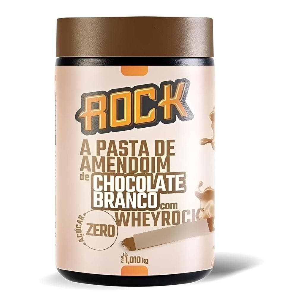 Pasta De Amendoim Rock Whey Protein 1kg Chocolate Branco Zero Açúcar