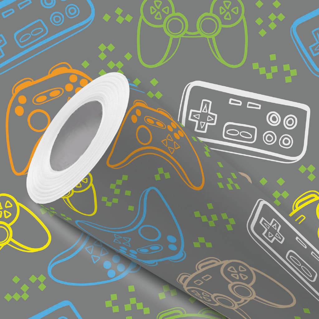 Papel de Parede Vinílico Cinza Controles Video Game Fácil de Aplicar