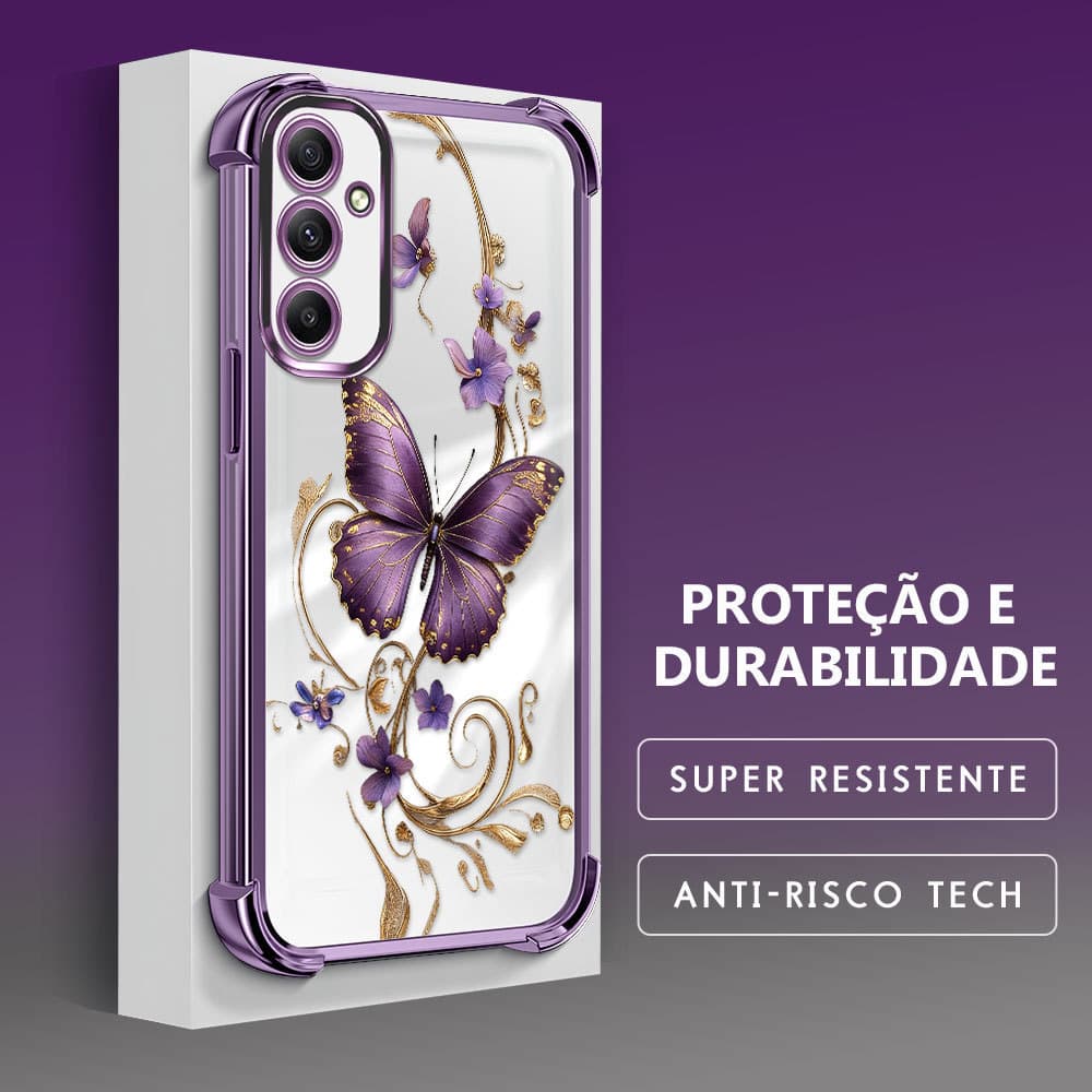 Capinha de Silicone Anti Queda Impresso Borboleta Proteção da Lente Para Samsung Galaxy A34 5G Capa de Celular FS0862