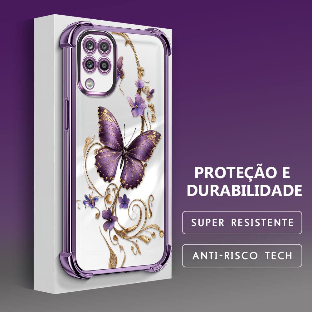 Capinha de Silicone Anti Queda Impresso Borboleta Proteção da Lente Para Samsung Galaxy A12 Capa de Celular FS0862