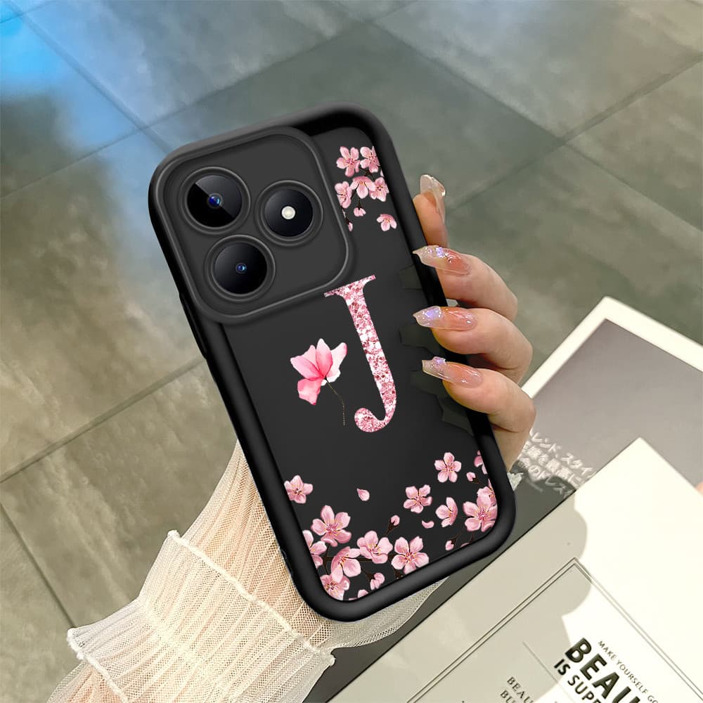 Capinha Flor Para Realme C53 C51 Note 50 Narzo N53 Capa Com Letra Personalizada Macia Silicone Proteção Case