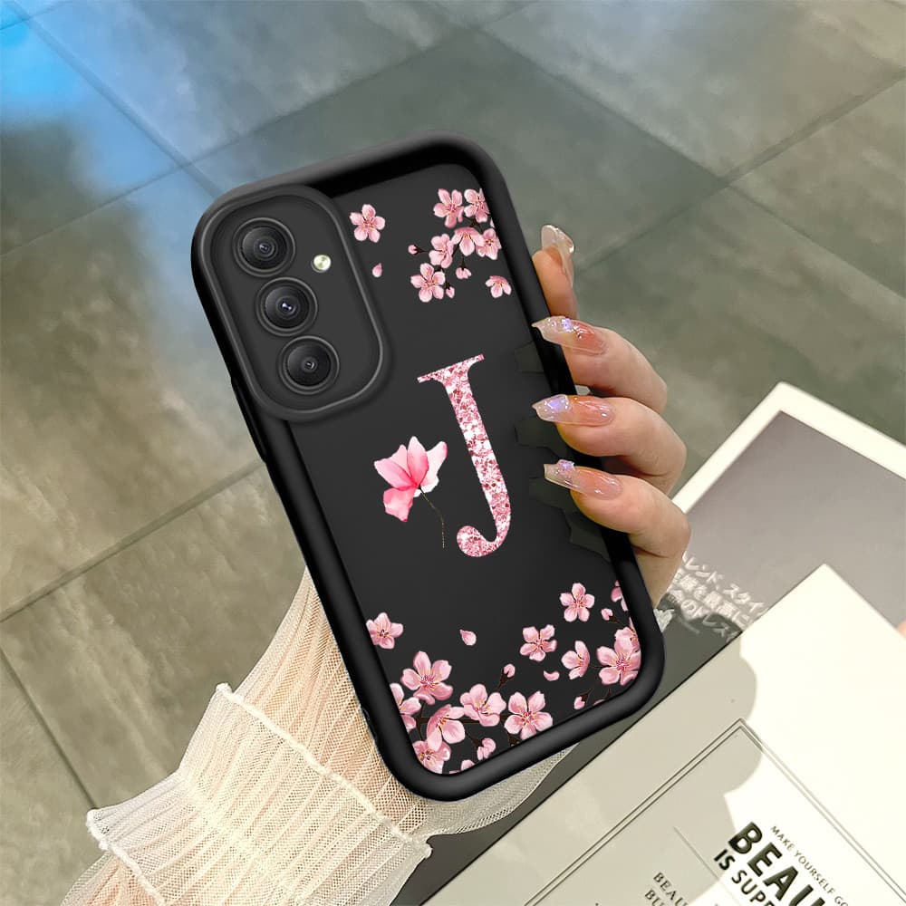 Capinha Flor Para Samsung Galaxy A34 5G Capa Com Letra Personalizada Macia Silicone Proteção Case