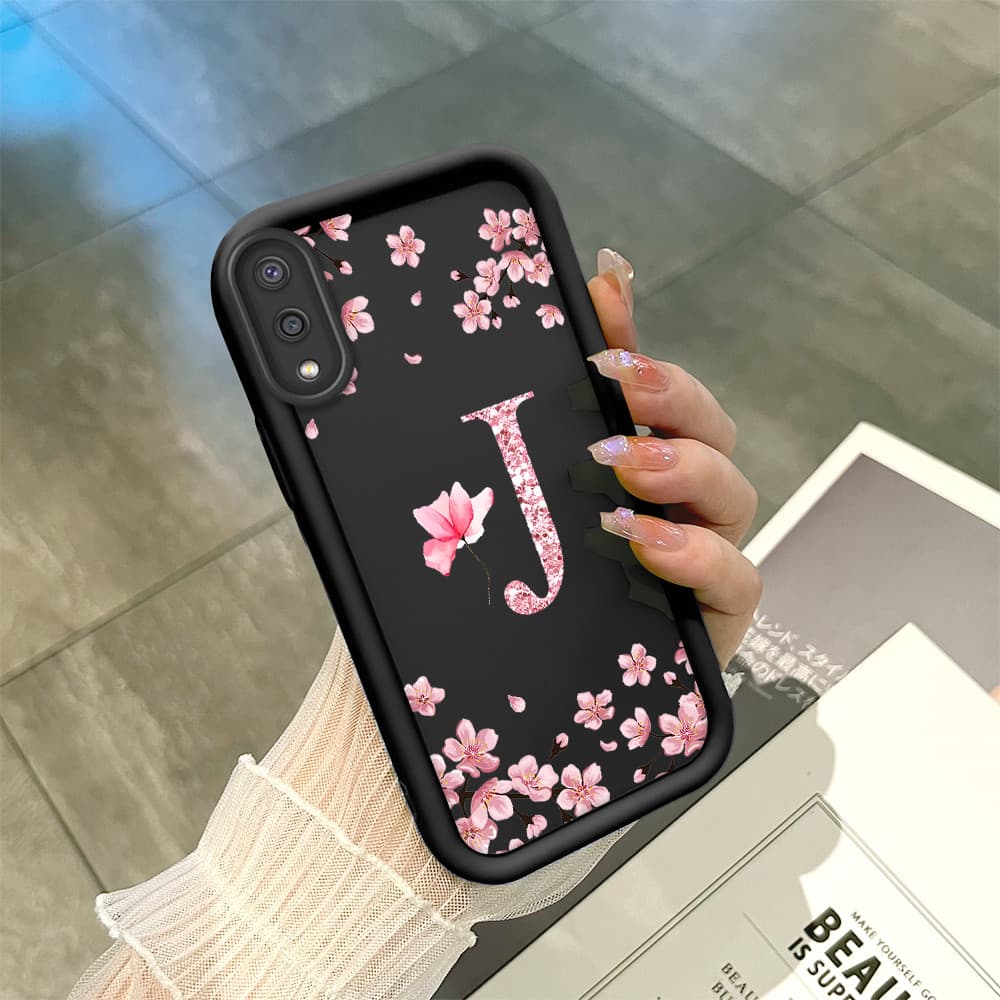 Capinha Flor Para Samsung Galaxy A02 Capa Com Letra Personalizada Macia Silicone Proteção Case
