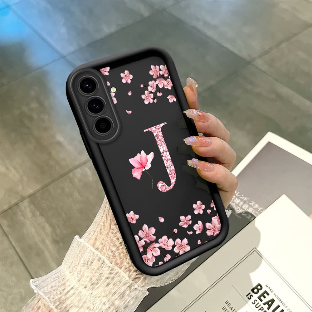 Capinha Flor Para Samsung Galaxy A56 A36 5G Capa Com Letra Personalizada Macia Silicone Proteção Case