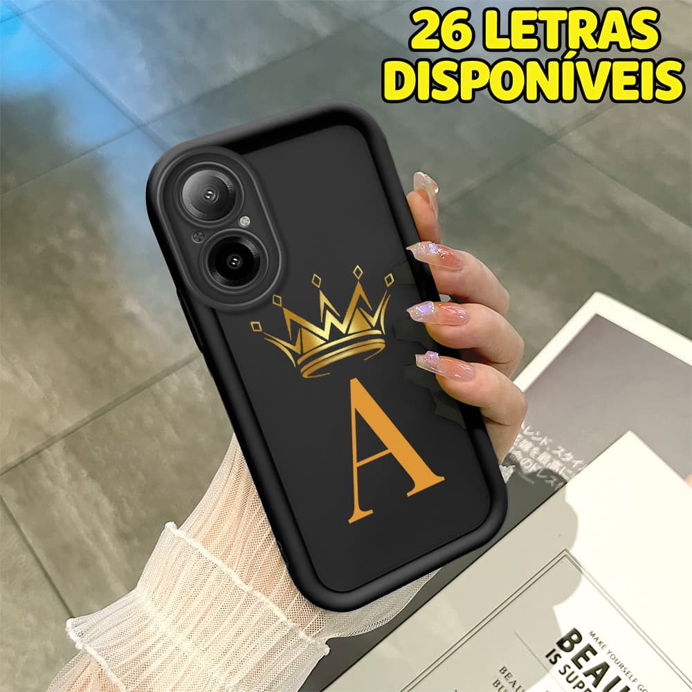 Capinha de Soft Silicone Preta Para Realme C67 4G com 26 Letras Disponíveis Capa de Celular TY7370