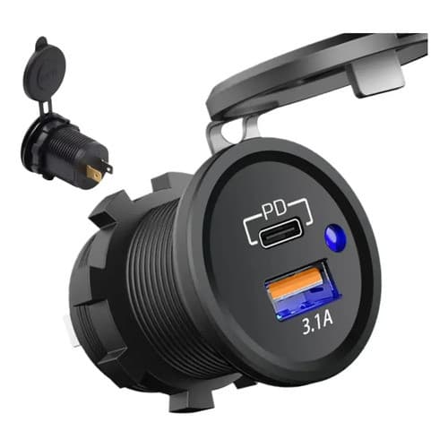Tomada Carregador Veicular Usb C 3.1a Carro Onibus Barco