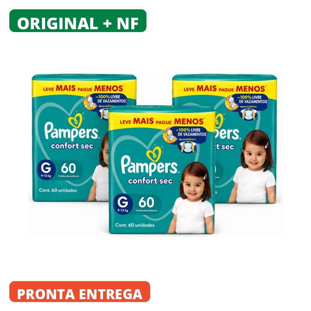 Kit 3 Fralda Pampers Confort Sec G Total 180 Fraldas Nf Grande (g) Sem Gênero