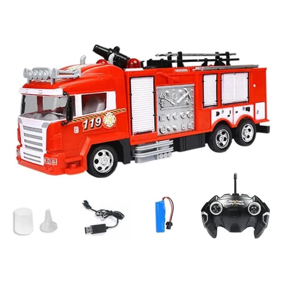Carrinho Controle Remoto Caminhão Bombeiros Sirene Água Luz