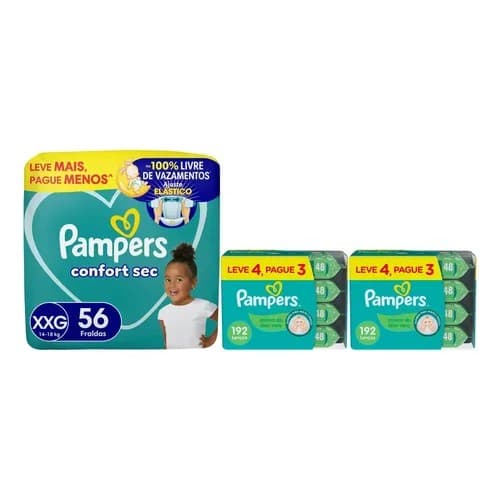 Kit Pampers Confort Sec Fralda M G Xg Xxg E Lenço Umedecido Extra Extra Grande (xxg) Sem Gênero