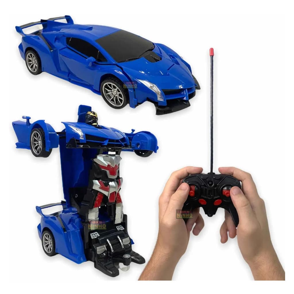 Carrinho De Controle Remoto Vira Robô Corrida Com 4 Funções Cor Cinza Azul