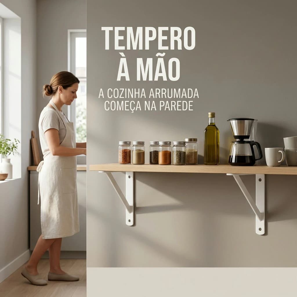 Cantoneira Mão Francesa Aço Suporte Prateleira Cozinha Potes Temperos Cafeteira Óleo Bancada Livre Organizada Parede